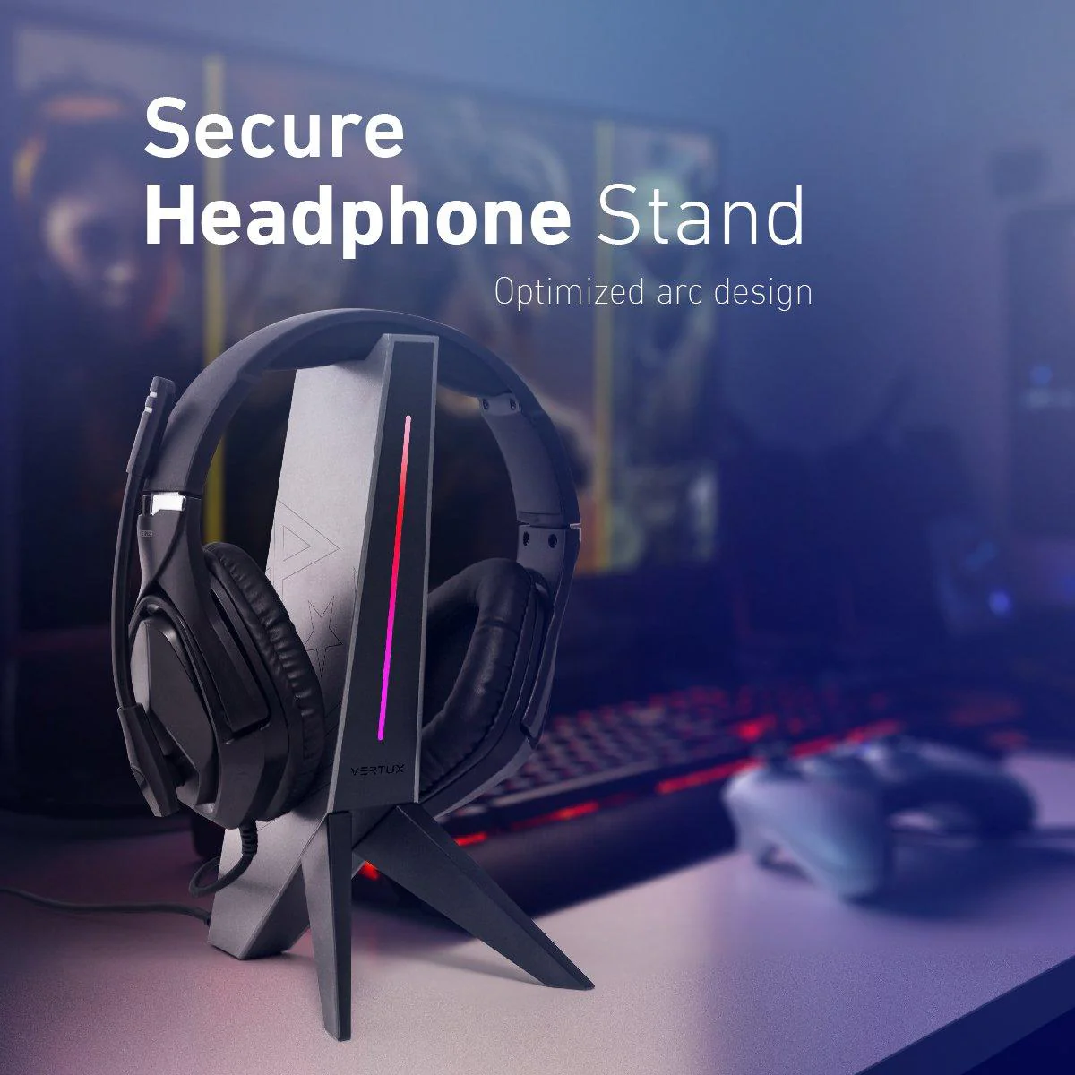 Vertux Zulu 4-In-1 Integrated Gaming Headset Stand Black - Image 6