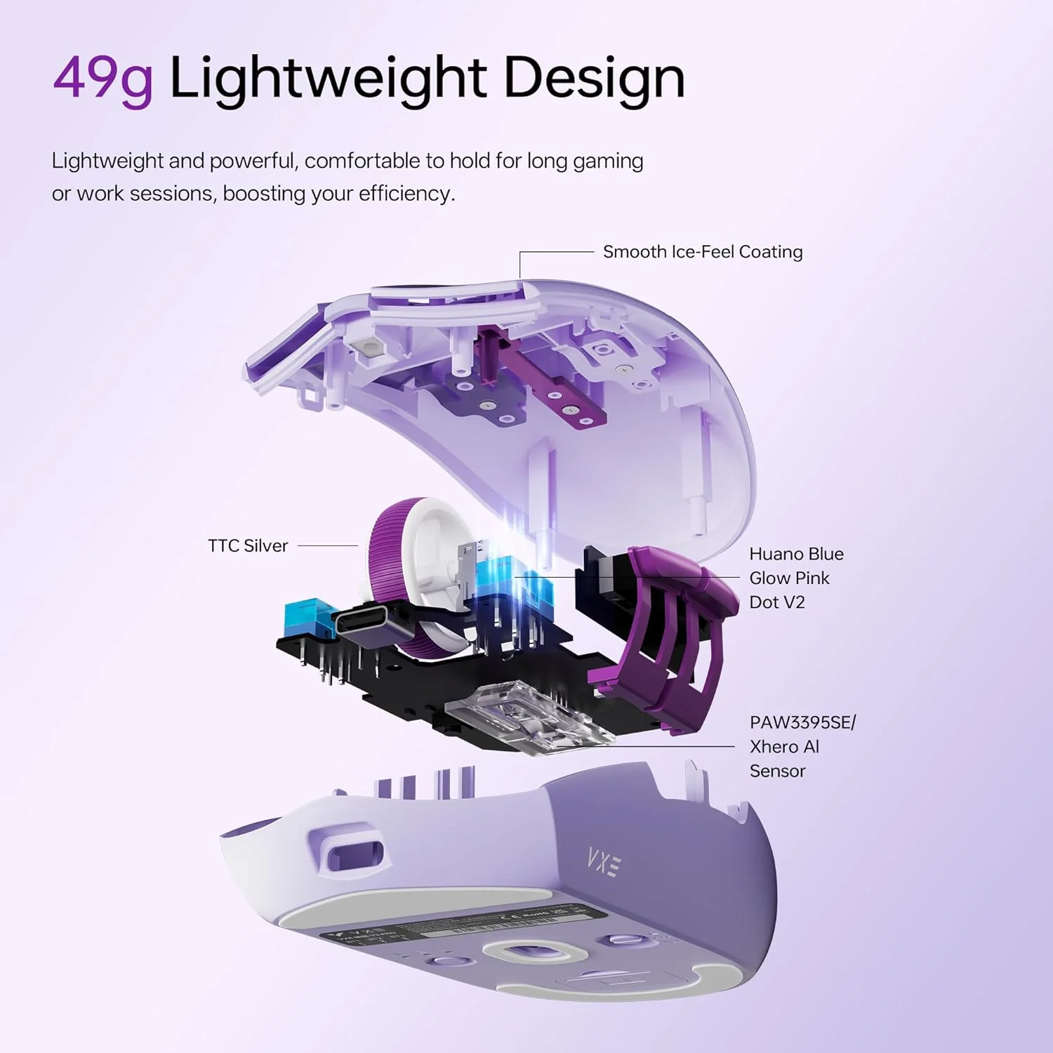 VXE Dragonfly V3 Pro Wireless Gaming & Office Mouse (White) - Image 3
