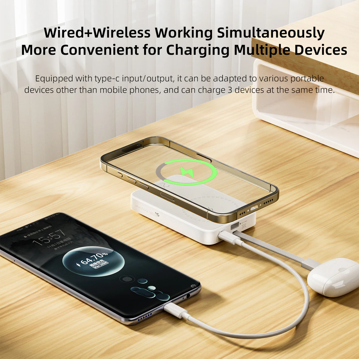 Vyvylabs Iridescence Wireless Fast Charge Power Bank Type-C Edition 10000mAh 20W with Stand (Glazed Black) (VBJM225-BK) - Image 7