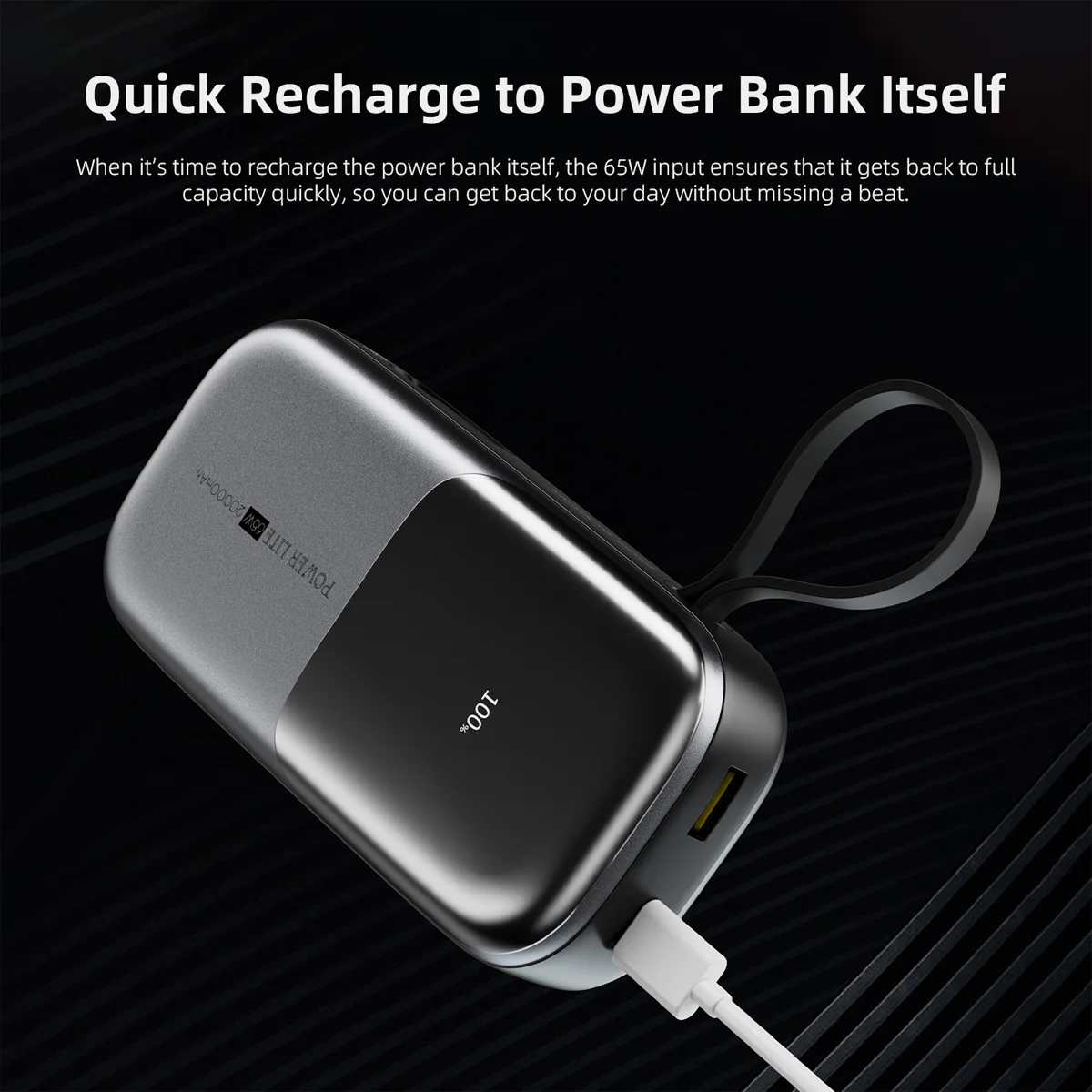 Vyvylabs Power Lite Digital Display Power Bank 20000mAh 65W with C+L Fast Charging Cable (Tarnish) (VBQ08-TN) - Image 10