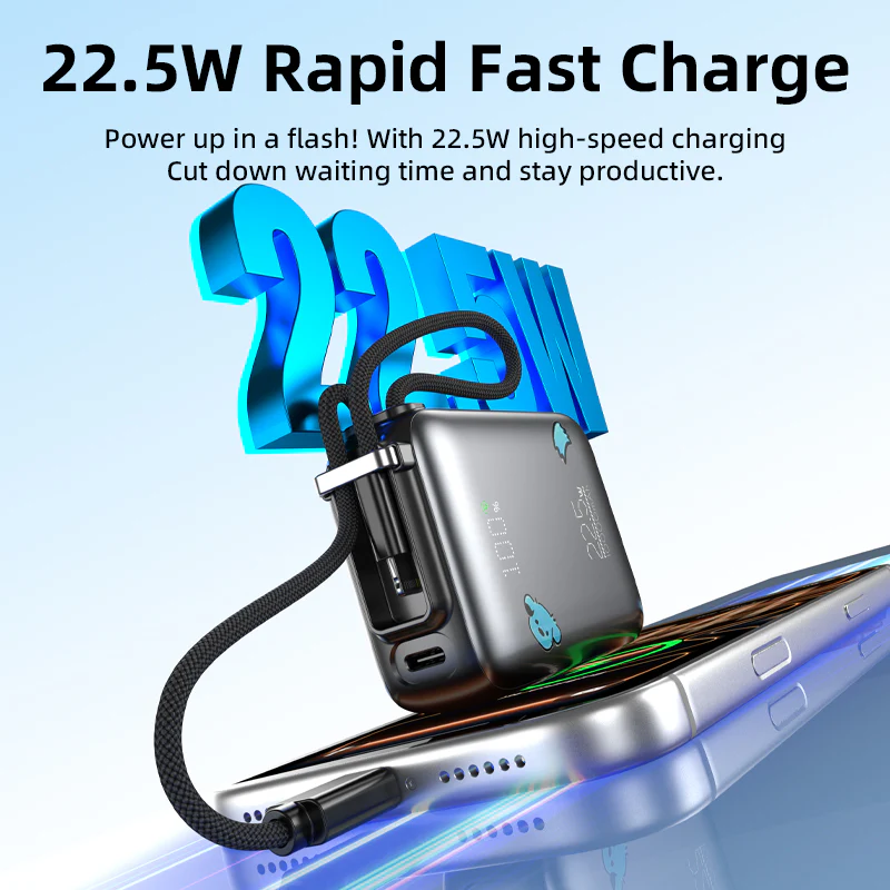 Vyvylabs SwiftPow Power Bank 10000mAh 22.5W with Dual Cable C+L (Black) (XG-D930-BK) - Image 3