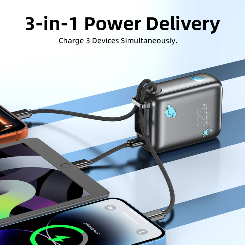 Vyvylabs SwiftPow Power Bank 10000mAh 22.5W with Dual Cable C+L (Black) (XG-D930-BK) - Image 5
