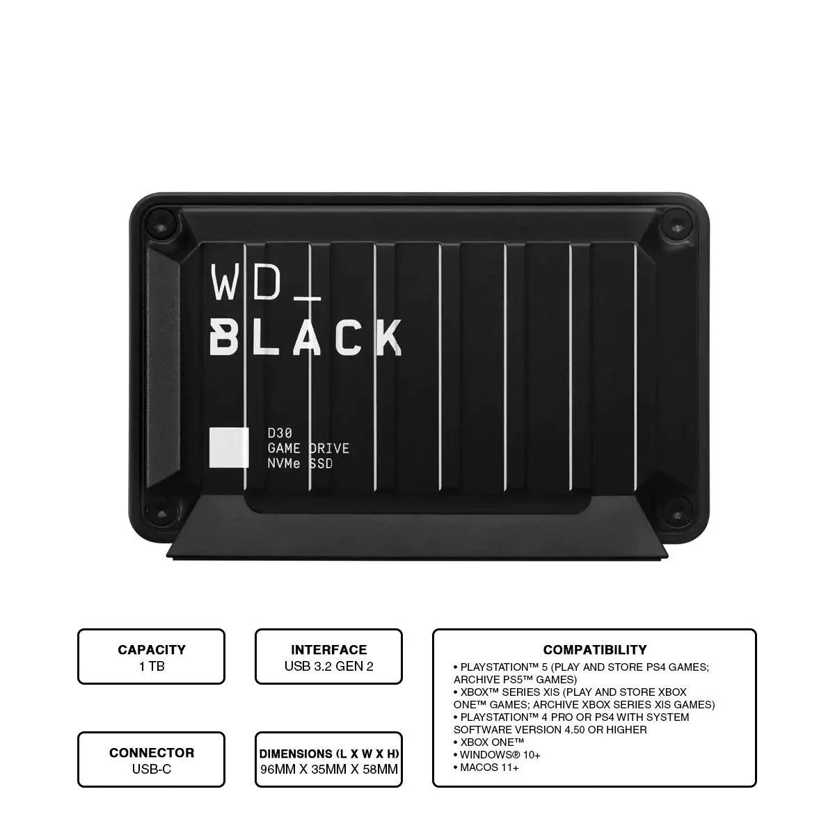 WD Black D30 1TB Game Drive External SSD Compatible With PlayStation/Xbox/PC (WDBATL0010BBK-WESN)