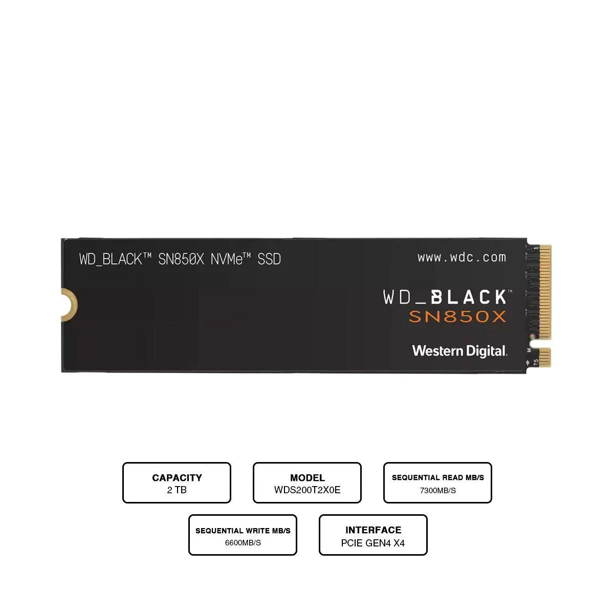 WD Black SN850X 2TB NVME M.2 2280 PCie Gen4 Internal Gaming SSD Compatible w/ PS5 (w/o Heatsink) (WDS200T2X0E) - Image 2