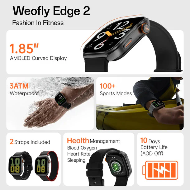 Weofly Edge 2 Smartwatch (Black, Gold, Silver) (WFEG625BL, WFEG625GD, WFEG625SL) - Image 3