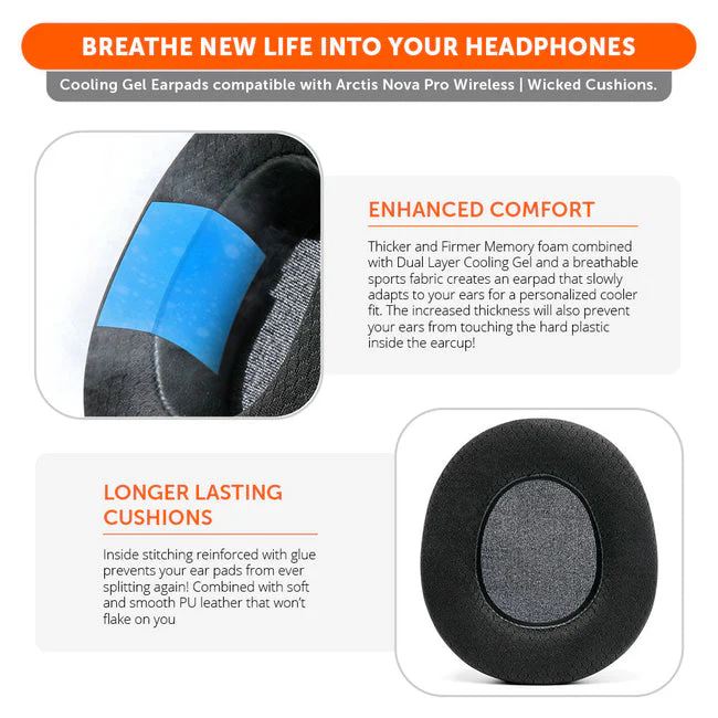 Wicked Cushions Arctis Nova Pro Wireless Earpads - WC FreeZe Cooling Gel (Snow Camo, Black, White, Black Camo, Red Camo, Speed Racer, Hex Red, 90s White, 90s Black, Navy Tiger, Mint, Red, Geo Grey, Gold Marble, Red Prism, Orange Prism, Cyan Prism) - Image 2