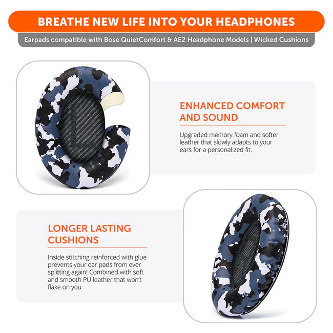 Wicked Cushions Bose QC 35 Replacement Ear Pads (Black, Midnight Blue, Silver, Geo Grey, Snow Camo, Black Camo, 90s White, 90s Black) (DW-EUAI-QYAW, ZI-3M67-96O0, 4B-NWTC-V89C, TI-AZM0-J0JH, OC-90BK-QG4D, Z7-YSOW-KHPB, BoseQC35-90W, BoseQC35-90B) - Image 26