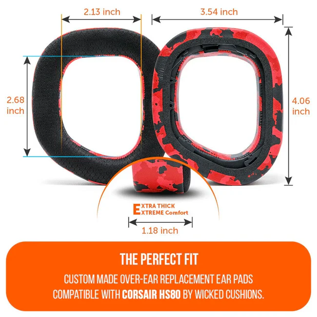 Wicked Cushions Corsair HS80 Earpads - WC FreeZe Cooling Gel (Black, 90s Black , Red Camo, Black Camo) - Image 8