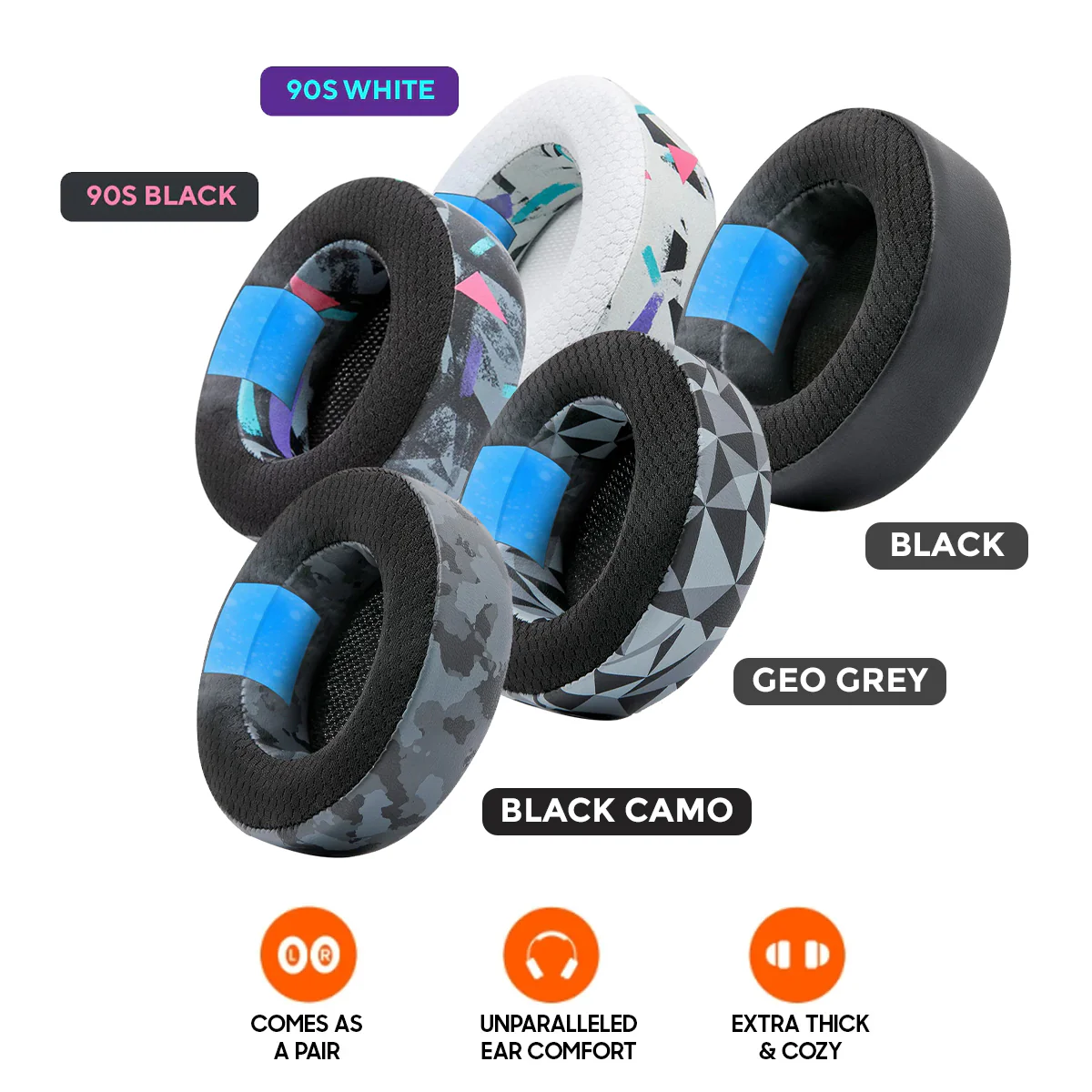 Wicked Cushions Corsair Virtuoso Earpads - WC FreeZe Cooling Gel (90s White, 90s Black, Black, Black Camo, Geo Grey)