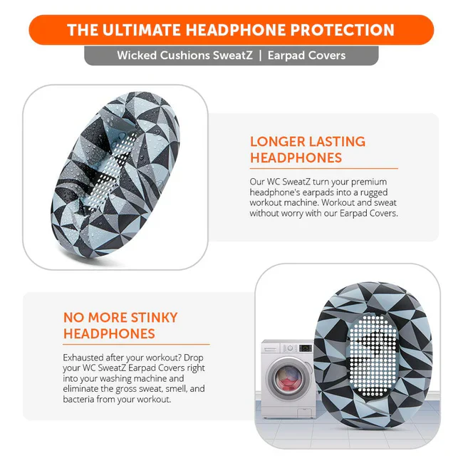 Wicked Cushions Sony WH-1000XM5 Earpad Sweat Covers - WC SweatZ (Black, Geo Grey, 90s Black, Silver) - Image 11