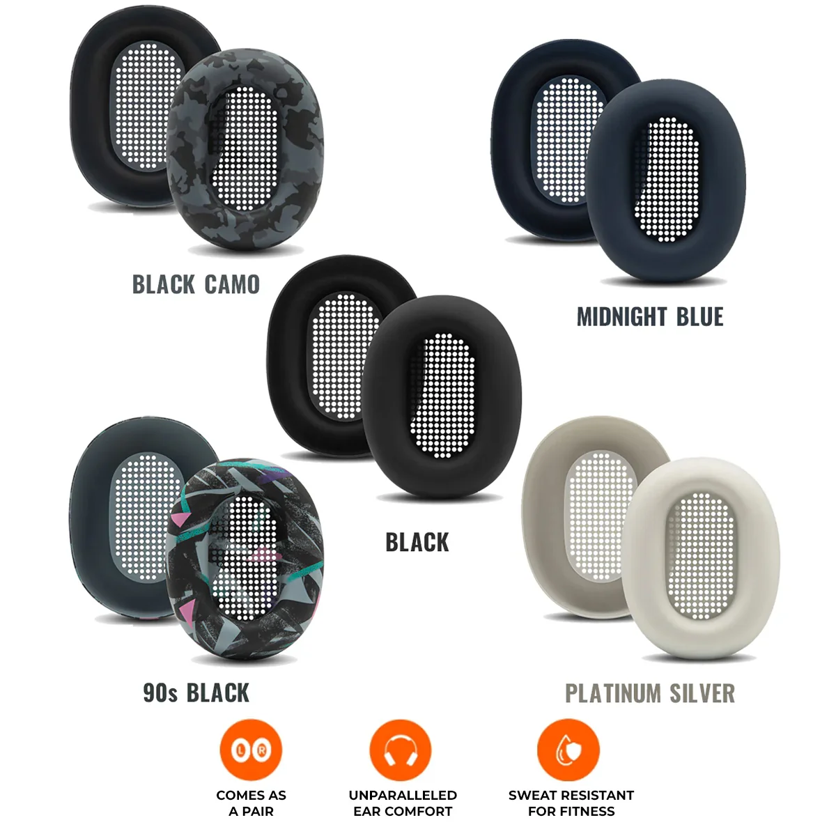 Wicked Cushions Sony WH-1000XM6 Earpad Sweat Covers - WC SweatZ XM6 (90s Black, Black Camo, Black, Midnight Blue, Platinum Silver)