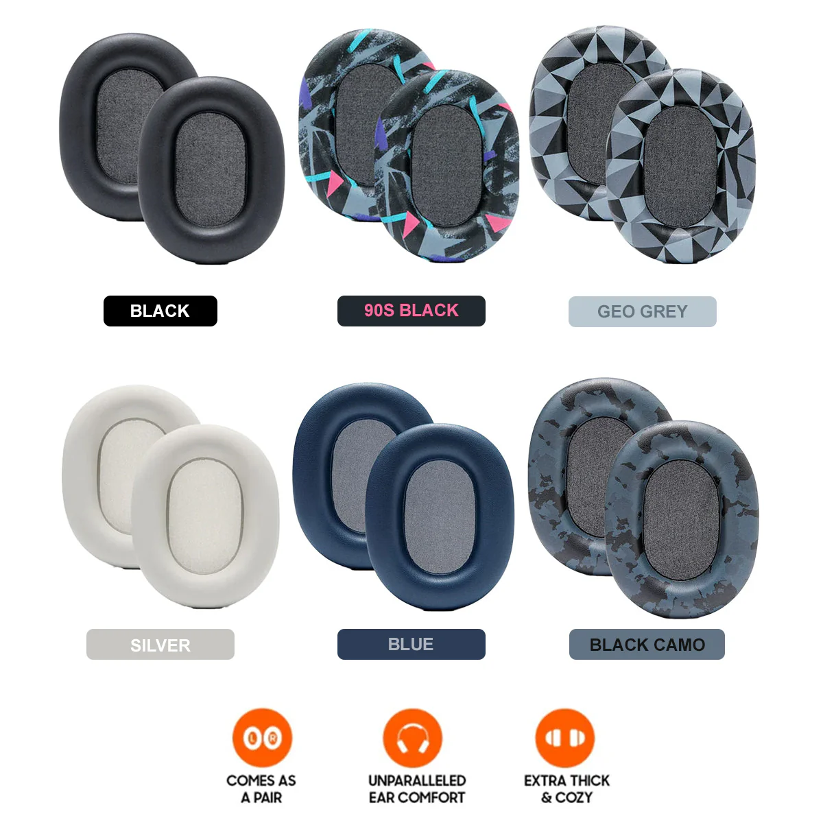 Wicked Cushions Upgraded Sony WH-1000XM5 Replacement Ear Pads (Black, 90s Black, Geo Grey, Silver, Blue, Black Camo)