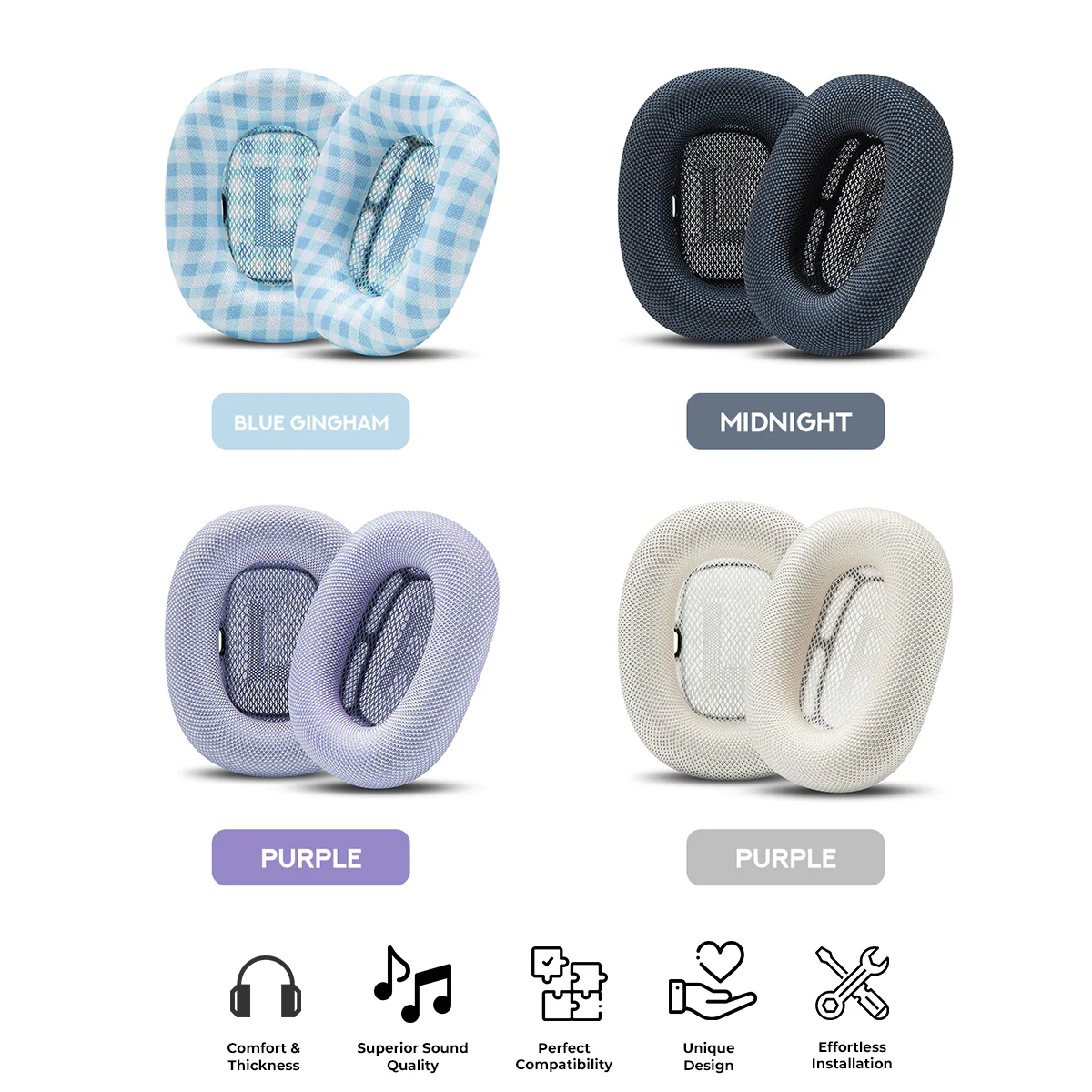 Wicked Cushions WC PadZ Max - Replacement Ear Pads For Airpods Max (Blue Gingham, Midnight, Purple, Starlight) (PadZ-Max-BGM, PadZ-Max-MT, PadZ-Max-PL, PadZ-Max-ST)