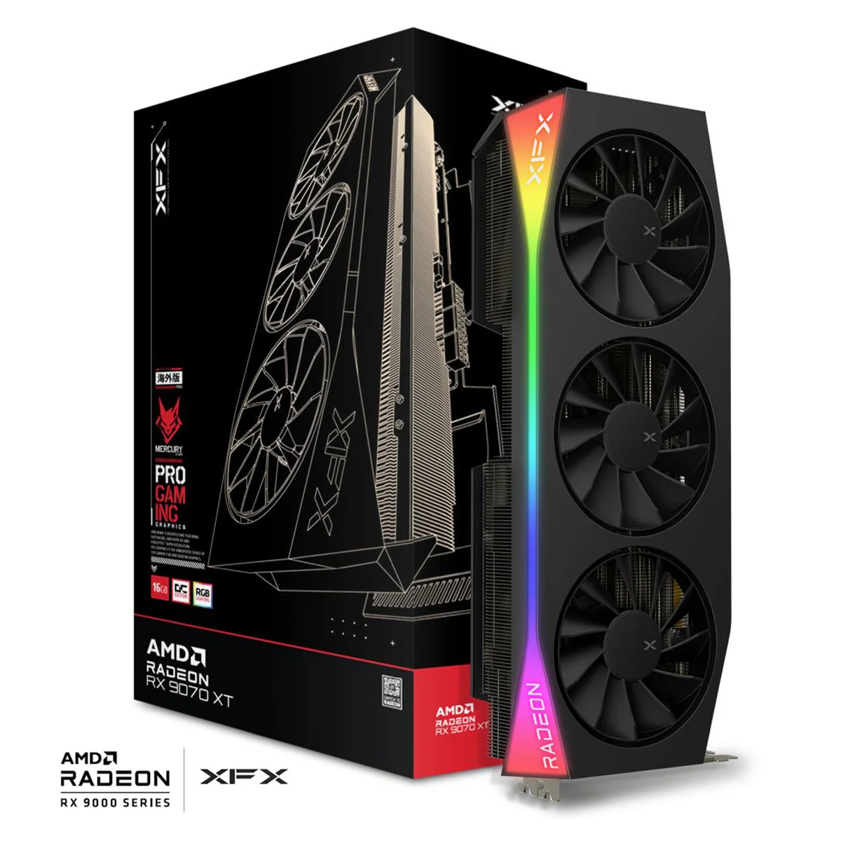 XFX Mercury AMD Radeon RX 9070 XT OC Gaming Ed. with RGB 16GB GDDR6 Graphics Card (RX-97TRGBBB9) - Image 6