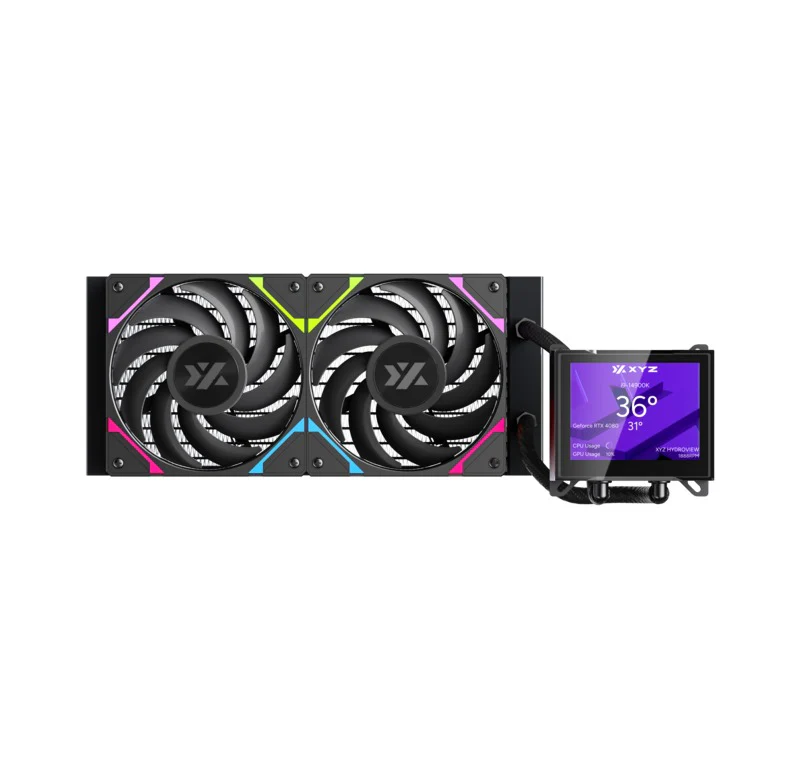 XYZ HydroView AIO 240 ARGB Liquid CPU Cooler with 3.5" LCD Digital Screen, XYZ Nexus Software, 2x Vortex Pro 120mm PWM ARGB Fans (Black, White) - Image 3