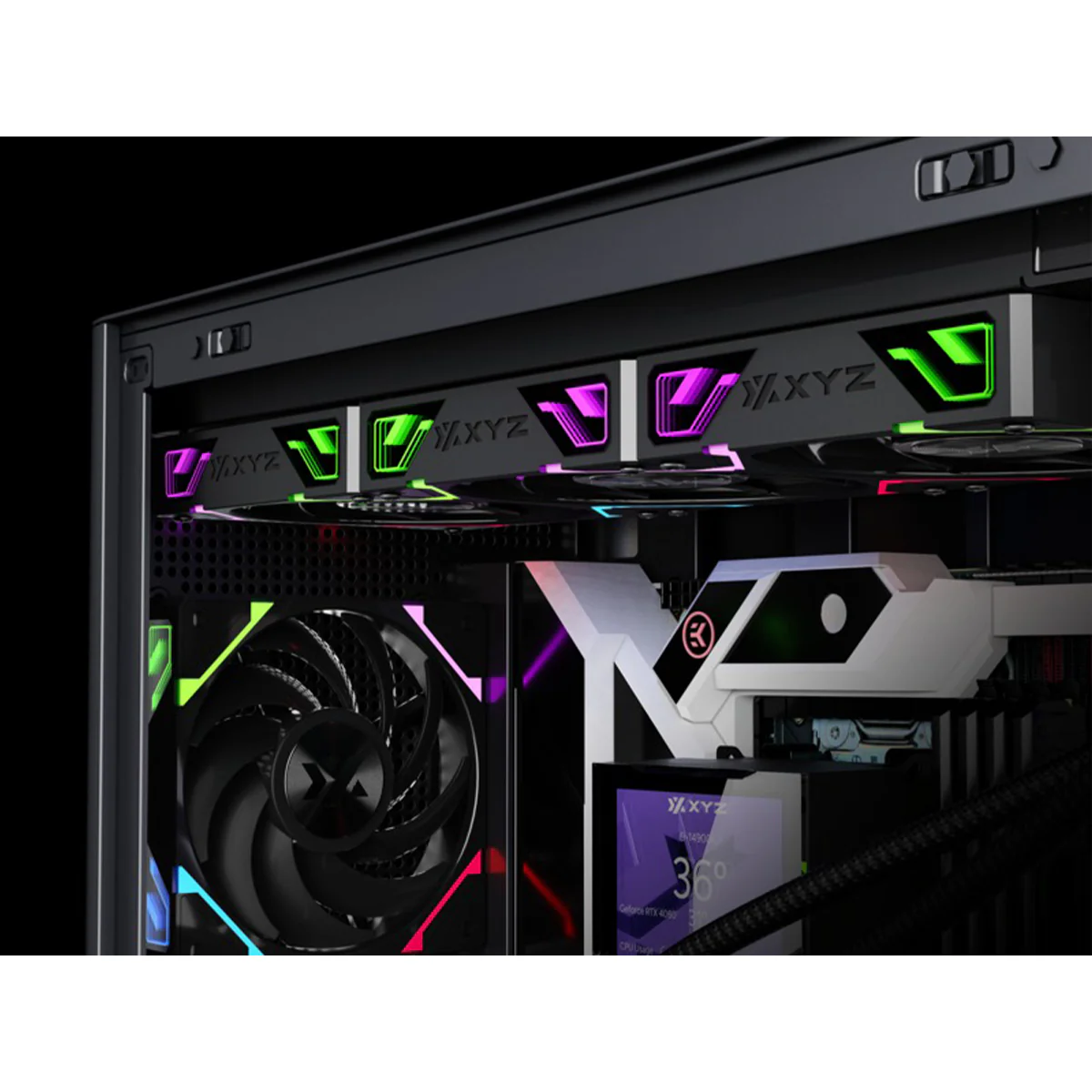XYZ HydroView AIO 360 ARGB Liquid CPU Cooler with 3.5" LCD Digital Screen, XYZ Nexus Software, 3x Vortex Pro 120mm PWM ARGB Fans (Black, White) - Image 11