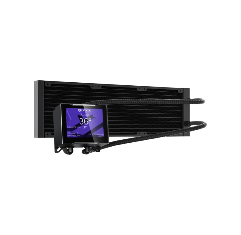 XYZ HydroView AIO 360 ARGB Liquid CPU Cooler with 3.5" LCD Digital Screen, XYZ Nexus Software, 3x Vortex Pro 120mm PWM ARGB Fans (Black, White) - Image 5