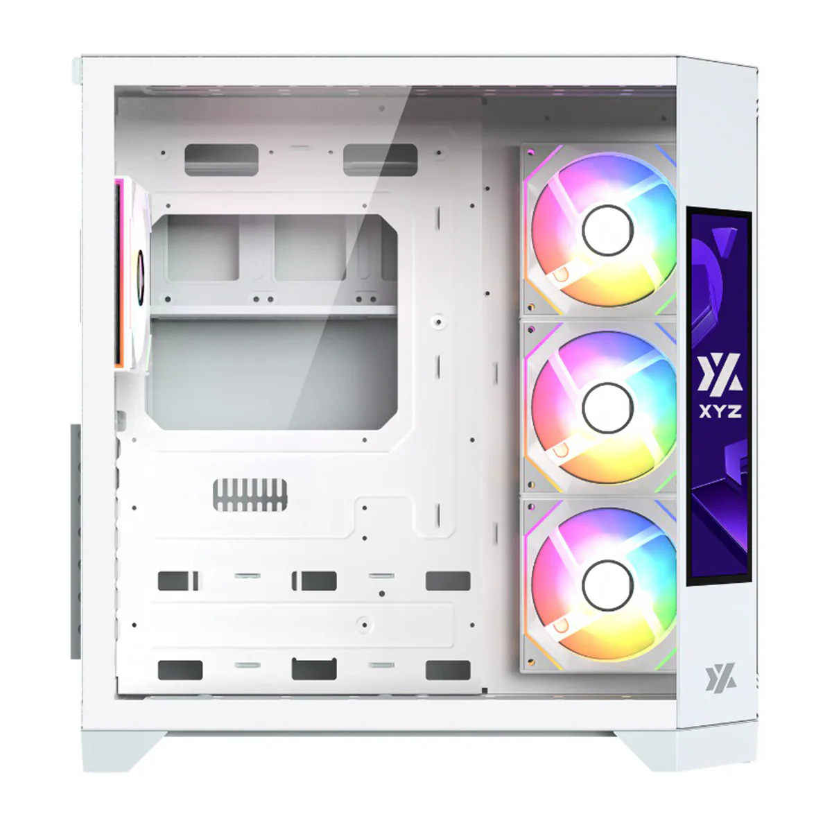 XYZ Neutron ATX 2D Glass Panoramic Tempered Glass PC Case with 4 Pre-Installed 120mm AURAX ARGB Fans & 8.8" (1920x480) LCD Screen (Black, White) - Image 17