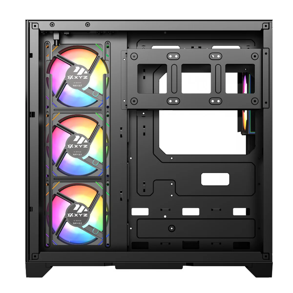 XYZ Neutron ATX 2D Glass Panoramic Tempered Glass PC Case with 4 Pre-Installed 120mm AURAX ARGB Fans & 8.8" (1920x480) LCD Screen (Black, White) - Image 3