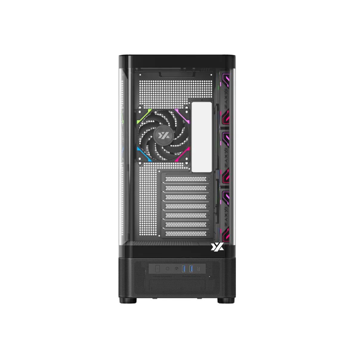 XYZ Quantum Pro ATX Curved Glass Panoramic PC Case with 4 Pre-Installed 120mm/140mm Vortex ARGB Fans & 6.2" (960x360) Smart Display Screen (Black, White) - Image 4