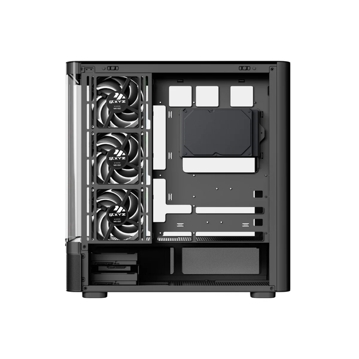 XYZ Quantum Pro ATX Curved Glass Panoramic PC Case with 4 Pre-Installed 120mm/140mm Vortex ARGB Fans & 6.2" (960x360) Smart Display Screen (Black, White) - Image 7