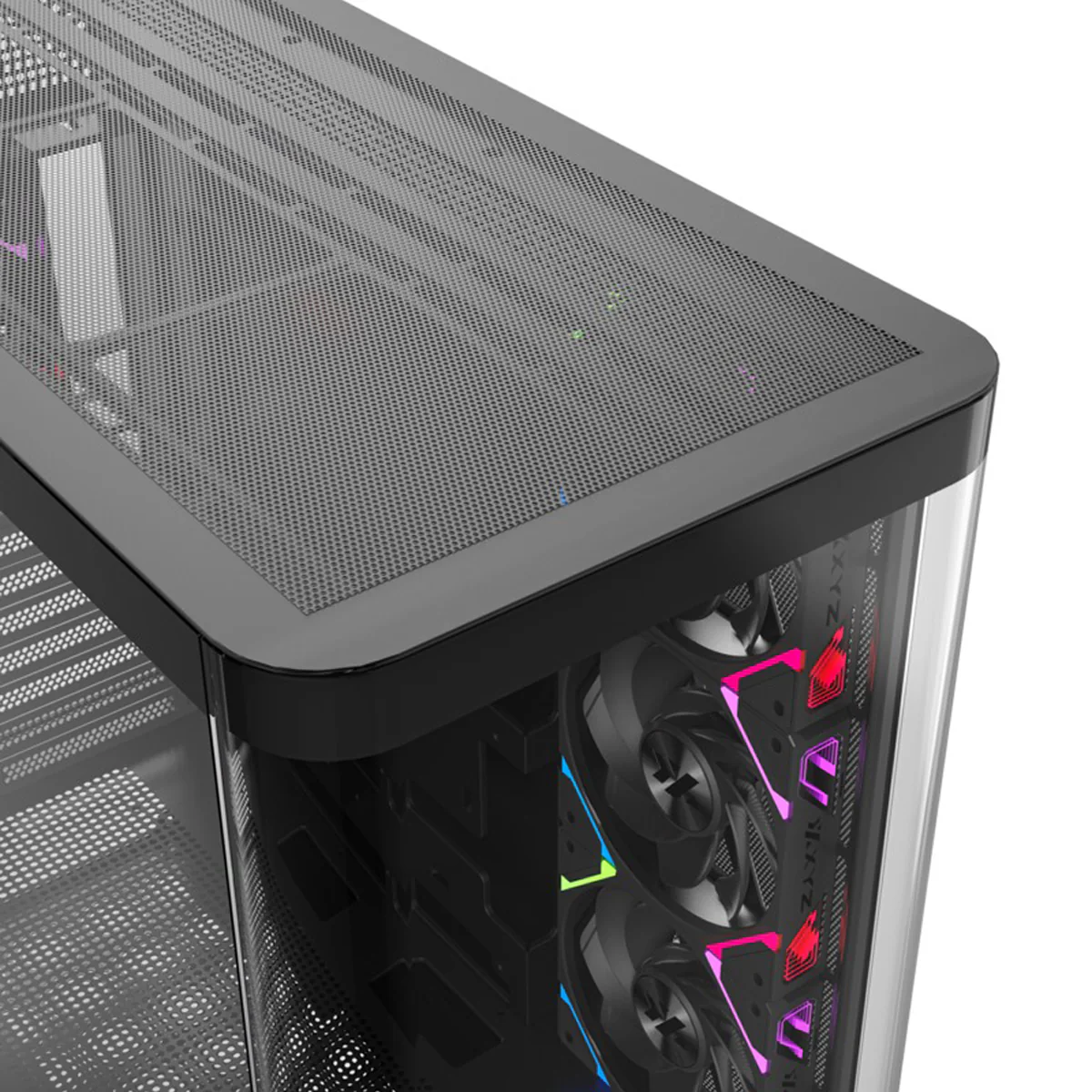 XYZ Quantum Pro ATX Curved Glass Panoramic PC Case with 4 Pre-Installed 120mm/140mm Vortex ARGB Fans & 6.2" (960x360) Smart Display Screen (Black, White) - Image 9