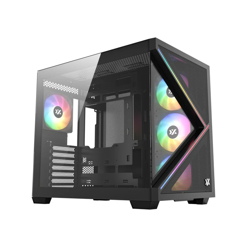 XYZ Qubex ATX PC Case with 4 Pre-Installed 120mm Pulsar ARGB Fans (Black, White) - Image 2