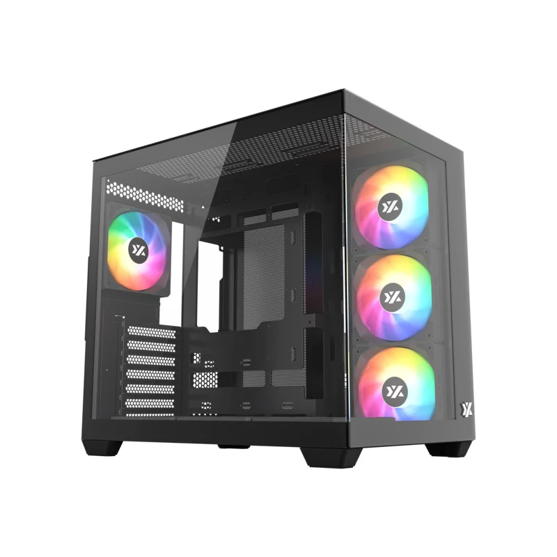 XYZ Tesseract X ATX 2D Glass Panoramic Tempered Glass PC Case with 7 Pre-Installed 120mm Pulsar ARGB PWM Fans (Black, White) - Image 2