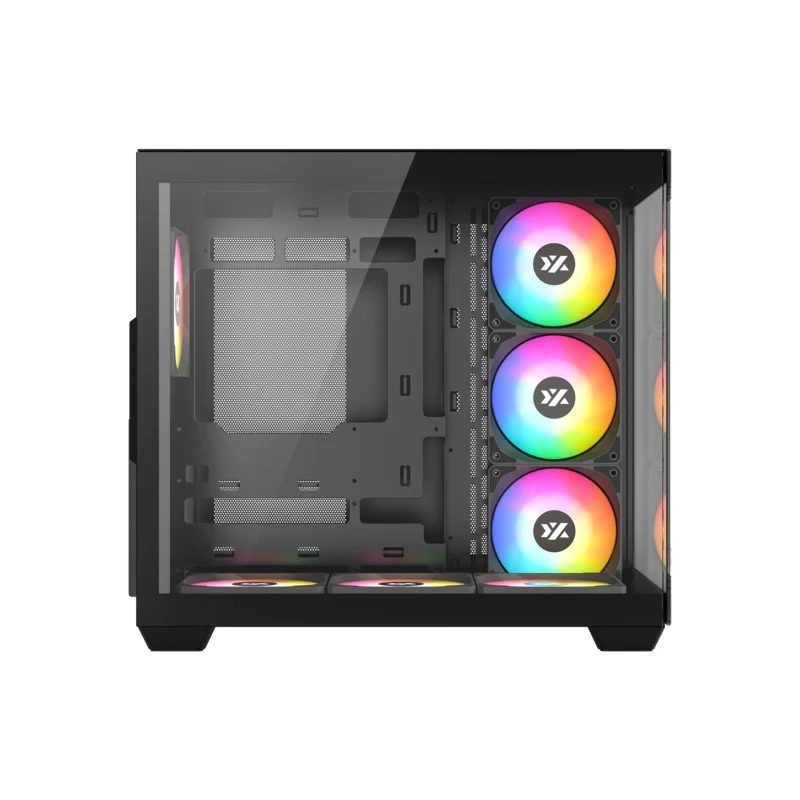 XYZ Tesseract X ATX 2D Glass Panoramic Tempered Glass PC Case with 7 Pre-Installed 120mm Pulsar ARGB PWM Fans (Black, White) - Image 4