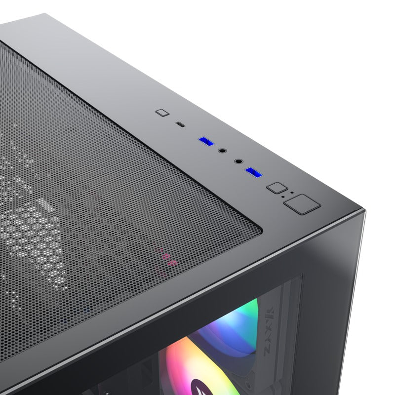 XYZ Tesseract X ATX 2D Glass Panoramic Tempered Glass PC Case with 7 Pre-Installed 120mm Pulsar ARGB PWM Fans (Black, White) - Image 9